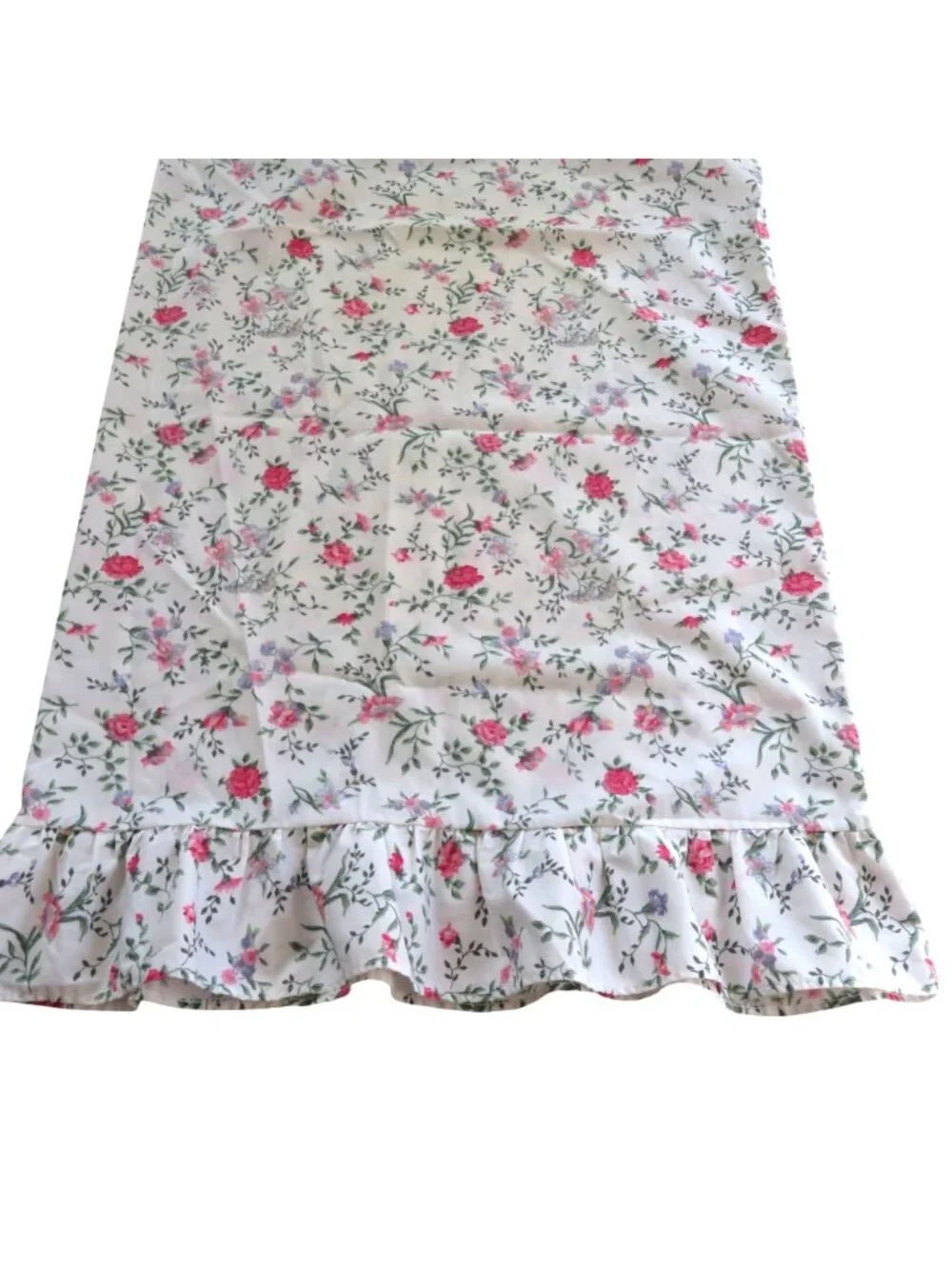 Vintage Floral Ruffle Standard Pillowcase White Pink Green Cotton Cottagecore